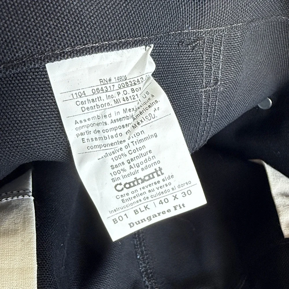 Carhartt B01 BLK Double Front Work Dungaree Pants Black 40x28 USA NWT - Picture 5 of 11